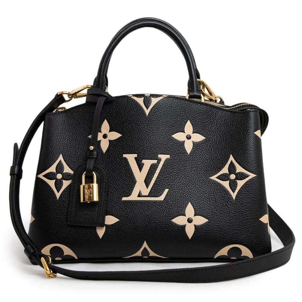 Petit Palais PM Bicolor Shoulder   Monogram Amplant Leather Black Beige